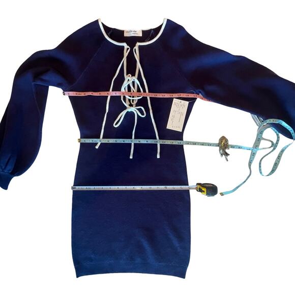 West Bridge Apparel Rare Prototype Knit Dress Navy Blue Lace-Up Front Size S/M - Picture 7 of 10